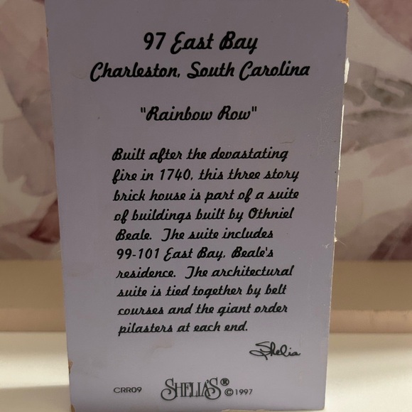 Rainbow row 97 east bay. Shelia's Collectible Plaque. 1997. Vintage. Rare - Picture 2 of 6